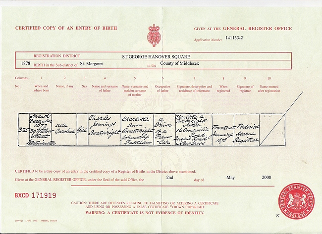 Ada Caroline Boatwright Birth Certificate:
