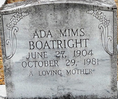 Ada Mims Boatright Gravestone