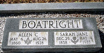 Allen Croslie and Sarah Jane Knight Boatright Gravestone