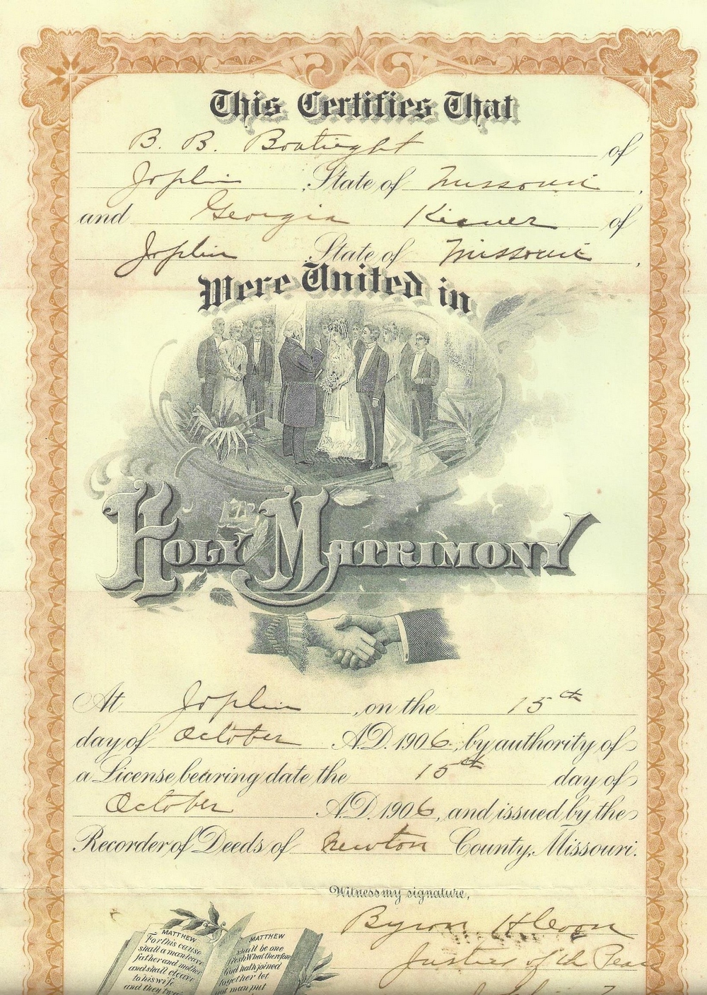 Benjamin Berton Boatwright Marriage Certificate: