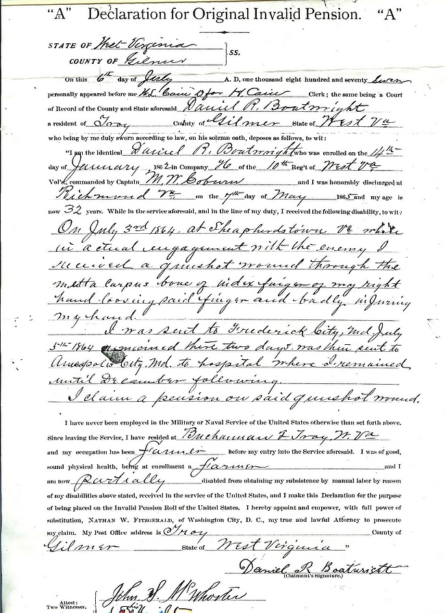 Daniel Rafe Boatwright Civil War Pension Application