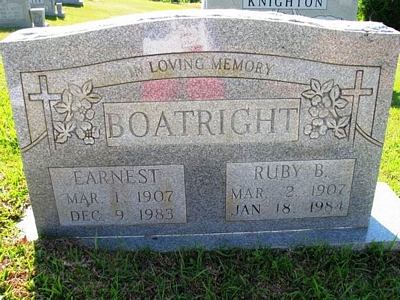 Earnest and Ruby Boatright Gravestone
