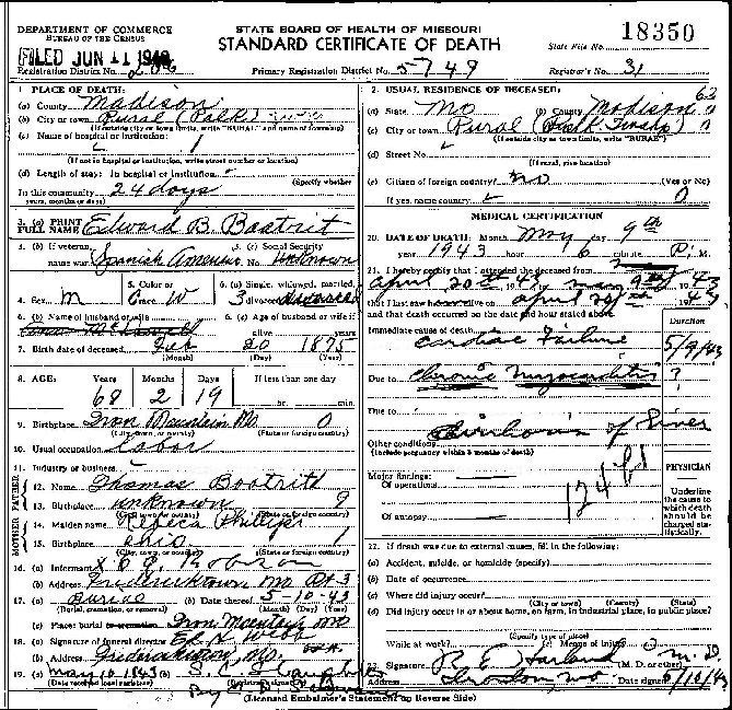 Edward Boatwright Death Certificate: