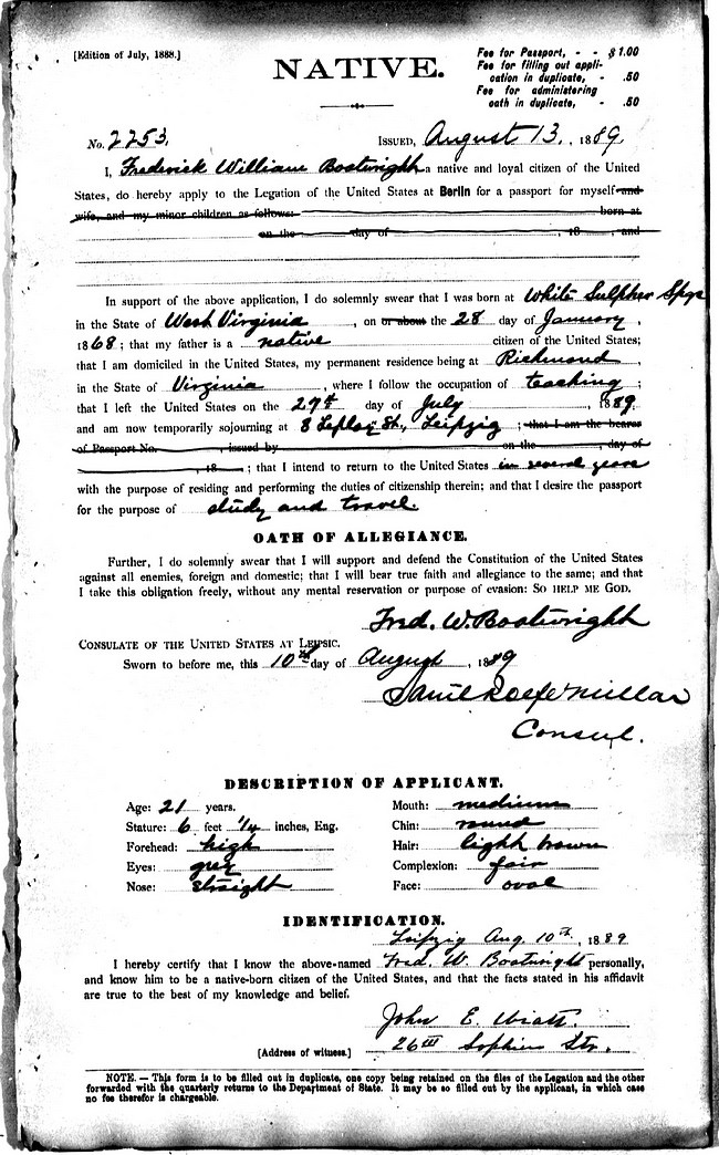 Frederic William Boatwright Passport