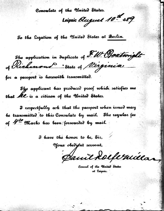 Frederic William Boatwright Passport
