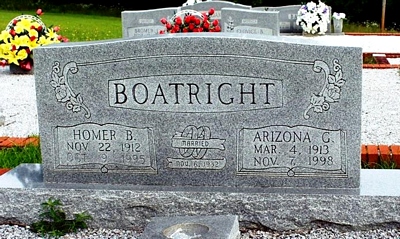 Homer Bernard and Arizona O. Gilley Boatright Gravestone