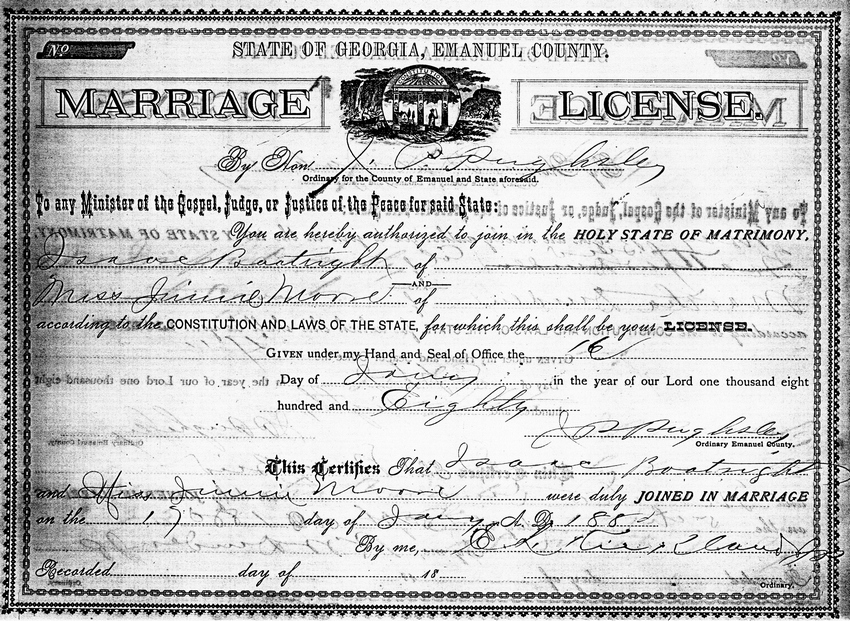 Isaac S. Boatright and Virginia Moore Marriage License
