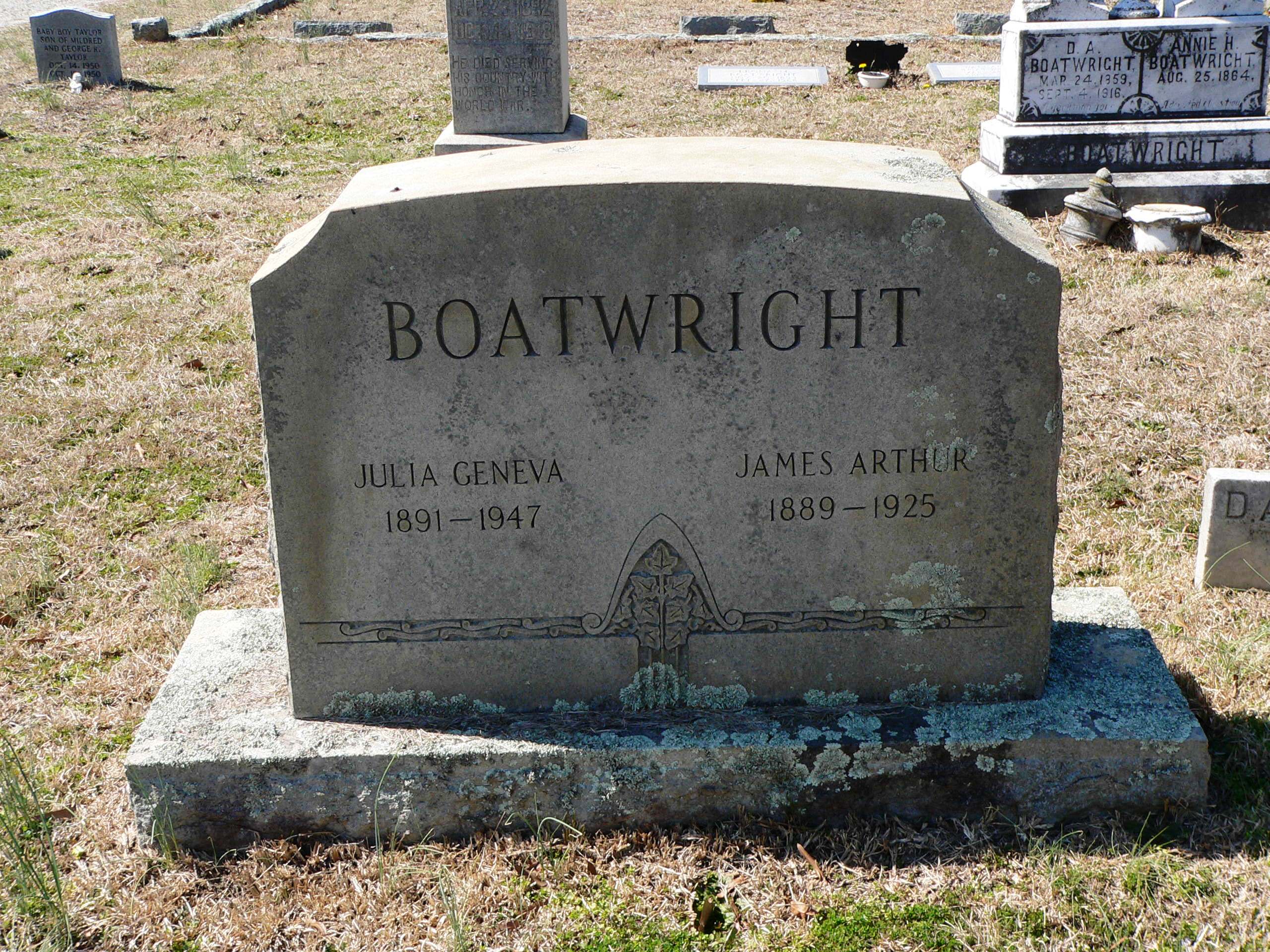 James Arthur and Julia Geneva Whittle Boatwright Gravestone