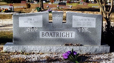James Lee and Elizabeth Ruth Pruett Boatright Gravestone
