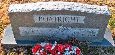 James Taylor and Nora Gertrude Slate Boatright Gravestone: