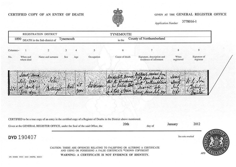 John Botwright Death Certificate: