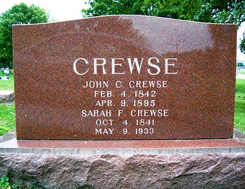 John Calvin Crewse and Sarah Frances Boatwright Gravestone
