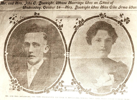 John Corbett Boatright and Ollie Irma Ward Wedding Announcement