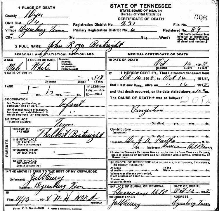 John Roger Boatwright Death Certificate: