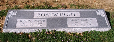 Julius Grover and Mary Abigail Wilcox Boatwright Gravestone