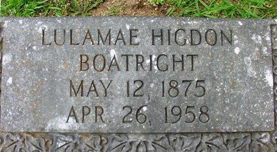 Lula Mae Higdon Boatwright Gravestone