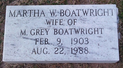 Martha Wall Boatwright Gravestone