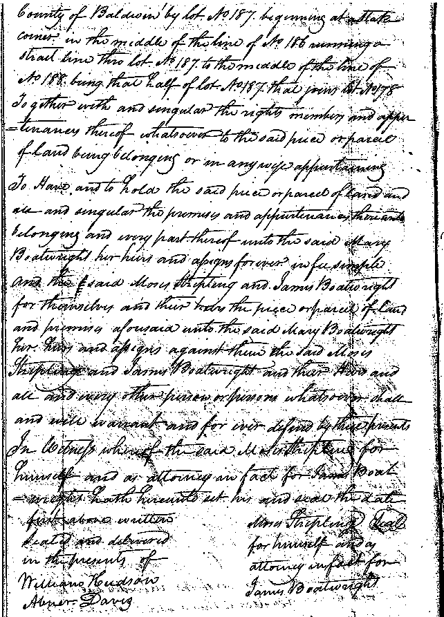 Mary Boatwright purchase of Land in Jones County, Georgia