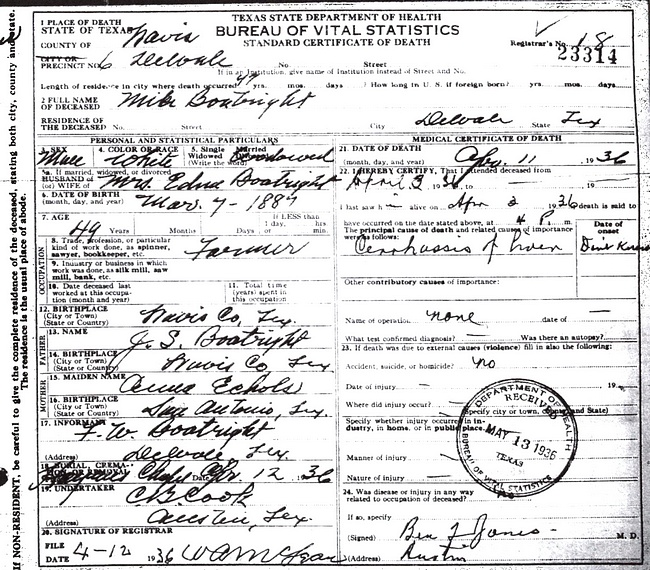 Michael Boatright Death Certificate: