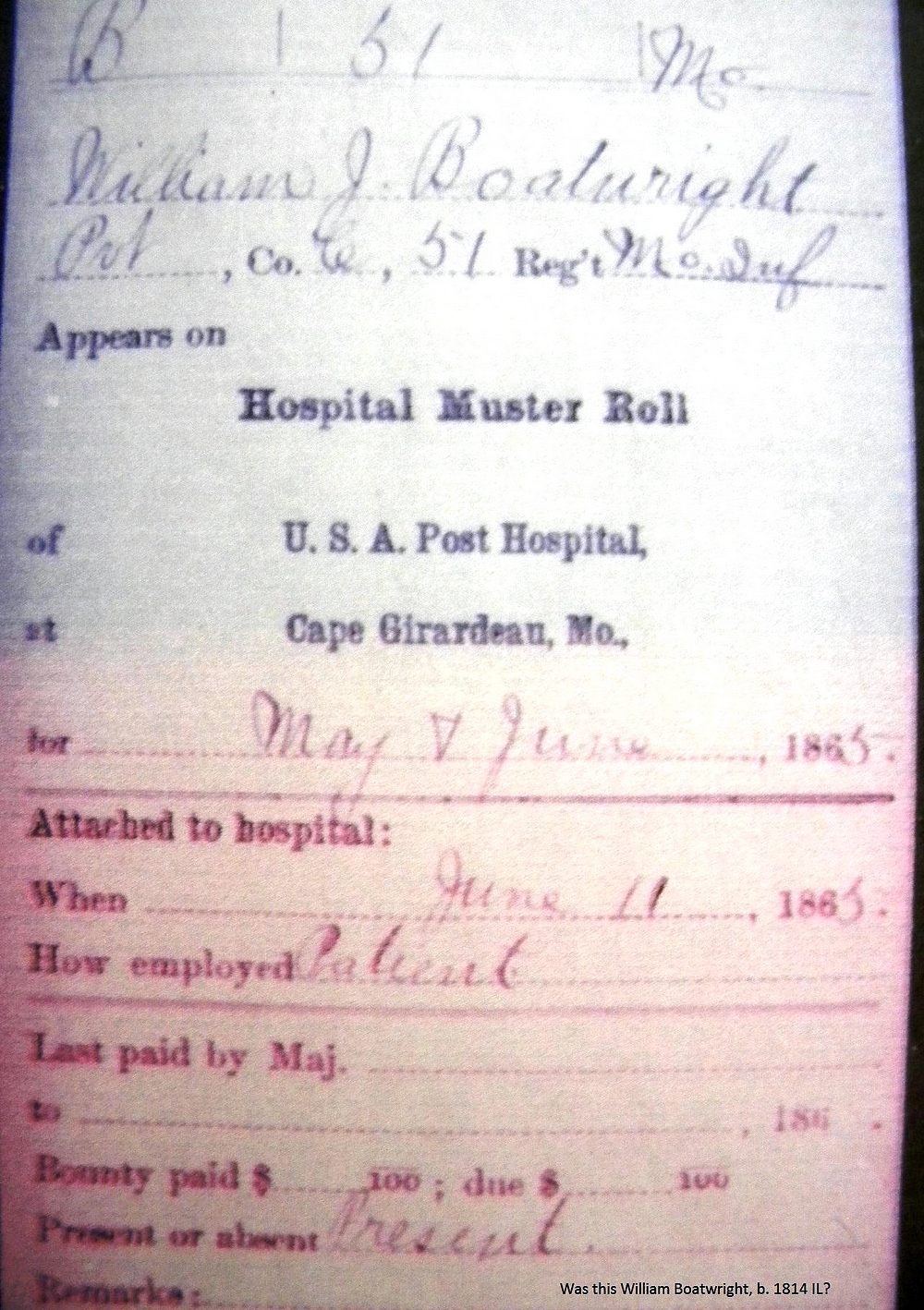 William Boatwright Civil War Hospital Records: