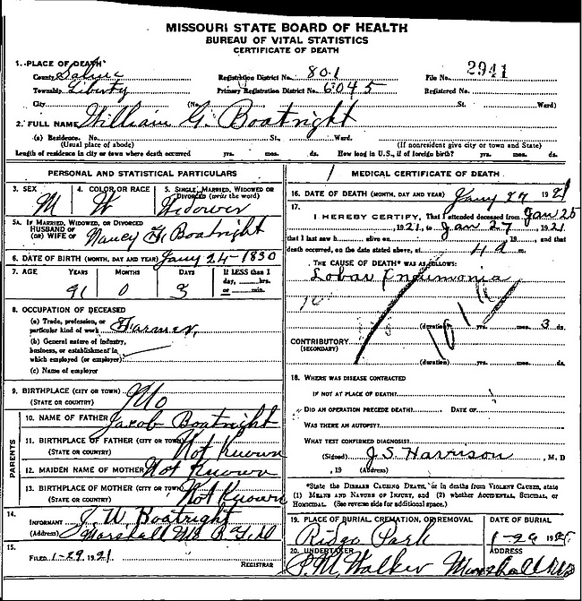 William Greene Boatright Death Certificate: